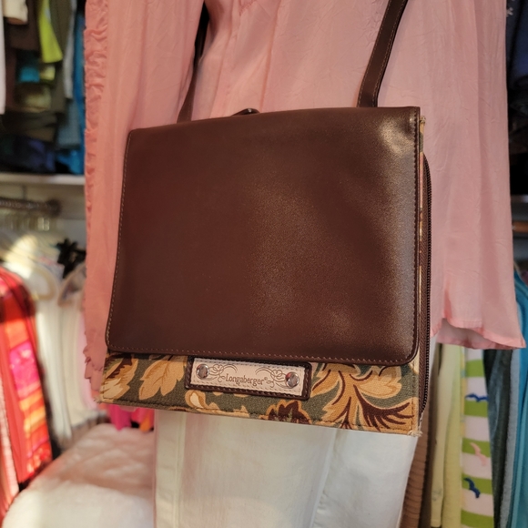 LONGABERGER ♡ Beautiful Vintage Multi Floral Brown Homestead Adj Crossbody Purse - Picture 16 of 17